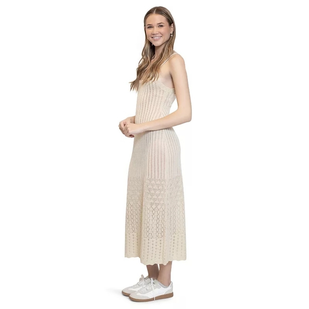Madden Girl Beige Crochet Maxi Dress $35 Size Small Breezy Bohamian